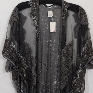 Kimono Gray Black White Sparkly Fringe On Bottom